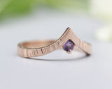 Amethyst ring 14k Rose gold crown design with line texture band