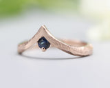 Blue sapphire ring 14k Rose gold crown design with geometric band