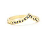 14k gold with line texture design band ring with tiny 15 blue sapphire on the center