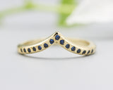14k gold with line texture design band ring with tiny 15 blue sapphire on the center