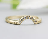 14k gold with line texture design band ring with tiny 7 diamond on the center