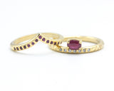 Set of 2 Oval faceted Ruby ring with tiny diamonds on 14k gold band set with 14k gold band ring and tiny 15 ruby on the center
