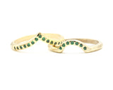 Set of 2 14k gold with line texture band ring and 7 emerald set with 14k gold with geometric band ring and tiny 15 emerald on the center