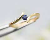 Bypass style ring 14k gold with round blue sapphire at the center, gold ring, gold, sapphire, blue sapphire ring, 14k gold