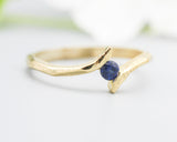 Bypass style ring 14k gold with round blue sapphire at the center, gold ring, gold, sapphire, blue sapphire ring, 14k gold