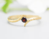 Bypass style ring 14k gold with round garnet at the center, gold ring, gold, garnet ring, 14k gold, garnet