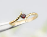 Bypass style ring 14k gold with round garnet at the center, gold ring, gold, garnet ring, 14k gold, garnet