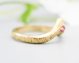 Natural Ruby ring 14k gold crown design with line texture thick band