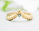 Blue topaz ring 14k gold crown design with hammer texture thick band