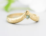 Blue topaz ring 14k gold crown design with hammer texture thick band