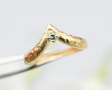 Blue topaz ring 14k gold crown design with hammer texture thick band