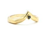 Black spinel ring 14k gold crown design with geometric texture thick band