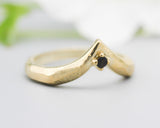 Black spinel ring 14k gold crown design with geometric texture thick band