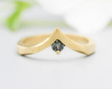 Multi grey sapphire ring 14k gold crown design with geometric band