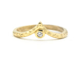 Diamond ring 14k gold crown design with hammer texture design band