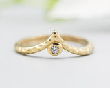 Diamond ring 14k gold crown design with hammer texture design band