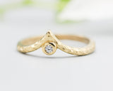 Diamond ring 14k gold crown design with hammer texture design band