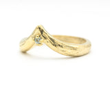 Aquamarine ring 14k gold crown design with texture thick band