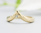 Aquamarine ring 14k gold crown design with texture thick band