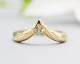 Aquamarine ring 14k gold crown design with texture thick band