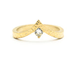 White topaz ring 14k gold crown design with hammer texture band