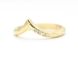 14k gold with wood texture design band ring with tiny 3 diamond on the side