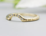 14k gold with line texture design band ring with tiny 7 diamond on the center