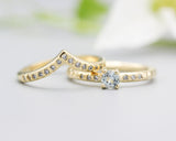 Set of 2 Round faceted blue topaz ring and tiny diamonds on 14k gold set with 14k gold hammer texture design band ring and tiny 15 diamond