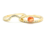 Set of 2 Oval cabochon Sunstone ring with tiny diamonds on 14k gold band set with 14k gold band ring with tiny 7 diamond on the center