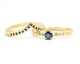 Set of 2 Round faceted blue sapphire ring and diamonds on 14k gold band set with 14k gold band ring and tiny 15 blue sapphire on the center
