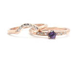 Set of 2 Round faceted Amethyst ring with tiny diamonds on 14k Rose gold band set with 14k rose gold ring with 7 diamond on the center