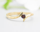 Bypass style ring 14k gold with round garnet at the center, gold ring, gold, garnet ring, 14k gold, garnet