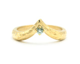 Blue topaz ring 14k gold crown design with hammer texture thick band