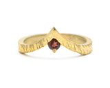 Garnet ring 14k gold crown design with line texture band