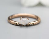 Oval Moonstone ring in prongs setting with tiny pyrite on 14k Rose gold texture design band