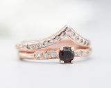 Set of 2 Round faceted garnet ring with tiny diamonds on 14k Rose gold band set with 14k rose gold ring with 15 diamond on the center