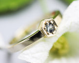 Round multi grey sapphire ring in pave setting with 14k gold high polished flat band