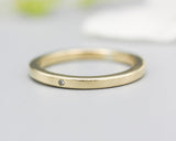 Simple wedding band 1.8 mm rectangle 18k gold ring with 1 mm diamond
