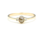 Natural round brown/grey Diamond with tiny round diamonds side set with 14k gold texture band