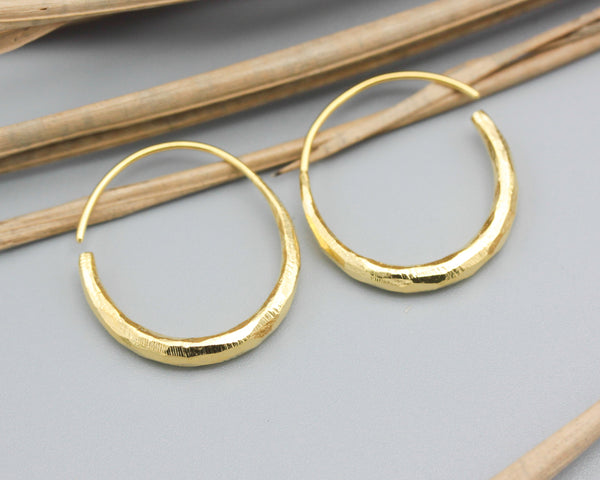 Hammer texture 18k gold hoop dangle earrings