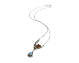 Triangle labradorite pendant necklace with brown Druzy, black Star Diopside and round Rutilated gemstone