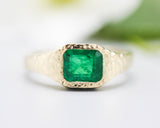 1.332 ct. Emerald Emerald cut 14k gold Bezel Signet Ring