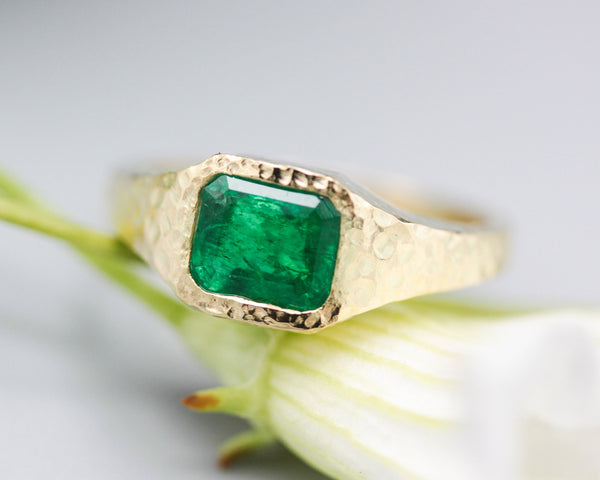 1.332 ct. Emerald Emerald cut 14k gold Bezel Signet Ring