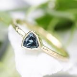 Trillion London blue topaz ring in bezel setting with 18k gold texture band