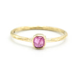 Square pink sapphire ring in bezel setting with 18k gold texture band