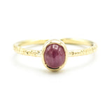 Natural star ruby ring in bezel settings with 18k gold texture band