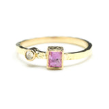 Rectangle Pink sapphire ring and tiny round diamond with 18k gold texture band