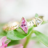 Pink sapphire ring and triangle diamond with 18k gold texture band