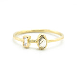 Teardrop diamond ring and rectangle diamond in bezel setting with 18k gold texture band