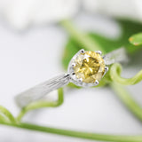 Natural yellow Diamond ring in 6 prongs settings with 18k white gold texture band